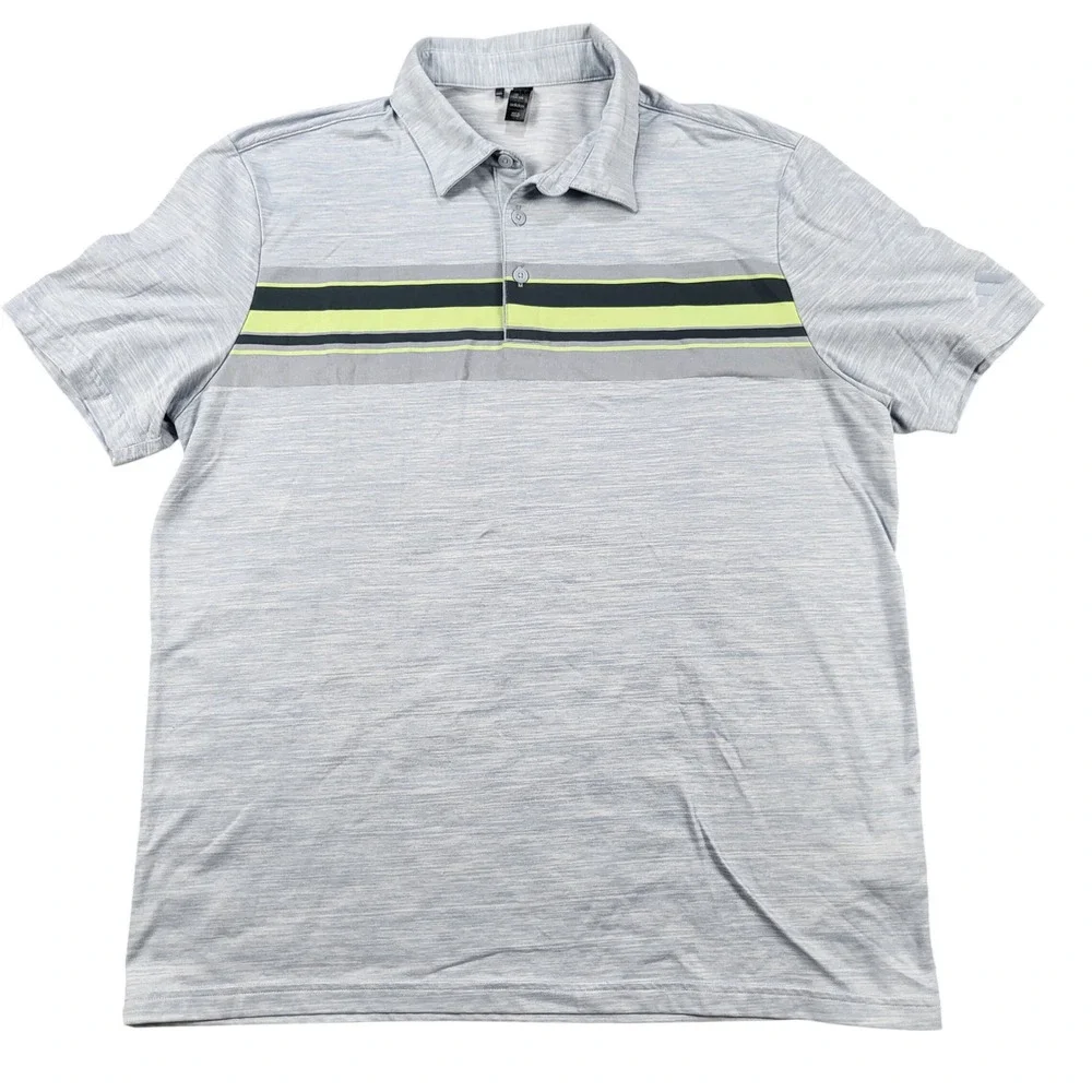 Adidas Golf Mens Performance Polo Shirt Blue Heather Striped IJ5276 Size Large